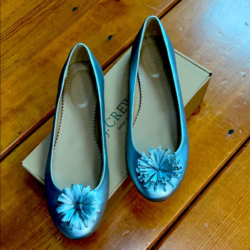 NEW JCrew metallic Pom Pom ballet flats